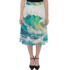 Waves Ocean Sea Tsunami Nautical Painting Classic Midi Skirt by Ravend