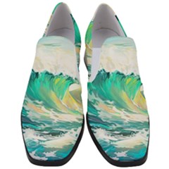 Waves Ocean Sea Tsunami Nautical Painting Women Slip On Heel Loafers by Ravend