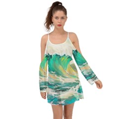 Waves Ocean Sea Tsunami Nautical Painting Boho Dress by Ravend