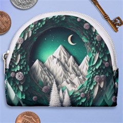 Christmas Wreath Winter Mountains Snow Stars Moon Horseshoe Style Canvas Pouch by Ravend