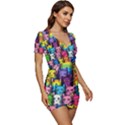 Cats Rainbow Pattern Colorful Feline Pets Low Cut Cap Sleeve Mini Dress View3