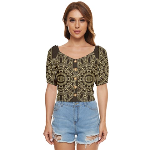 Hamsa-hand-drawn-symbol-with-flower-decorative-pattern Button Up Blouse by Salman4z