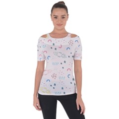 Spaceship Pattern Star Shoulder Cut Out Short Sleeve Top by danenraven