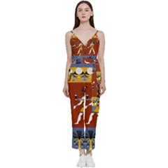 Ancient-egyptian-religion-seamless-pattern V-neck Spaghetti Strap Tie Front Jumpsuit by Salman4z