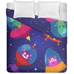 Cartoon-funny-aliens-with-ufo-duck-starry-sky-set Duvet Cover Double Side (california King Size) by Salman4z