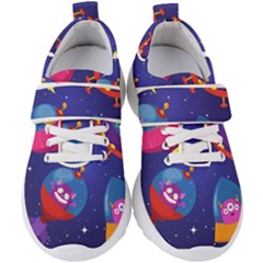 Cartoon-funny-aliens-with-ufo-duck-starry-sky-set Kids  Velcro Strap Shoes by Salman4z