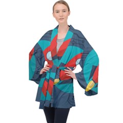 Rocket-with-science-related-icons-image Long Sleeve Velvet Kimono  by Salman4z