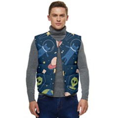 Seamless-pattern-with-funny-aliens-cat-galaxy Men s Short Button Up Puffer Vest	 by Salman4z