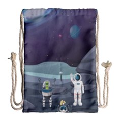 Alien-astronaut-scene Drawstring Bag (large) by Salman4z