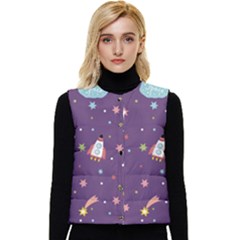 Space-travels-seamless-pattern-vector-cartoon Women s Short Button Up Puffer Vest by Salman4z