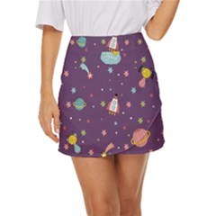 Space-travels-seamless-pattern-vector-cartoon Mini Front Wrap Skirt by Salman4z