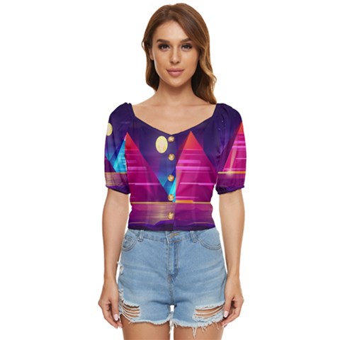 Egyptian-pyramids-night-landscape-cartoon Button Up Blouse by Salman4z