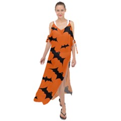 Halloween-card-with-bats-flying-pattern Maxi Chiffon Cover Up Dress by Salman4z