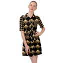 Golden Chess Board Background Belted Shirt Dress View1