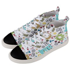 Seamless-pattern-vector-with-funny-robots-cartoon Men s Mid-top Canvas Sneakers by Salman4z