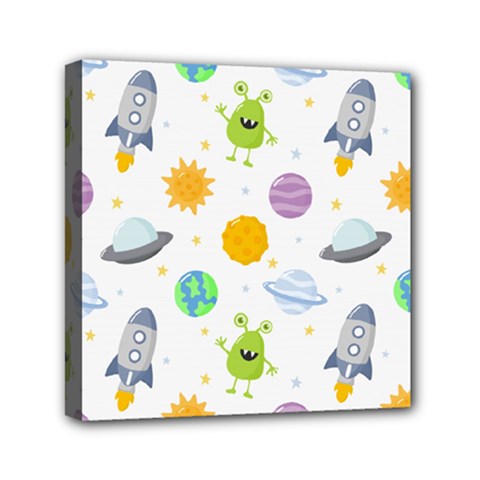 Seamless-pattern-cartoon-space-planets-isolated-white-background Mini Canvas 6  X 6  (stretched) by Salman4z