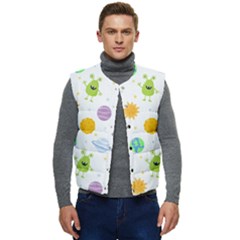 Seamless-pattern-cartoon-space-planets-isolated-white-background Men s Short Button Up Puffer Vest	 by Salman4z