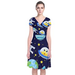 Space-seamless-pattern   - Short Sleeve Front Wrap Dress by Salman4z