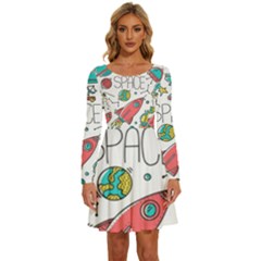 Space-cosmos-seamless-pattern-seamless-pattern-doodle-style Long Sleeve Wide Neck Velvet Dress by Salman4z