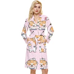 Set-kawaii-smile-japanese-dog-akita-inu-cartoon Long Sleeve Velvet Robe by Salman4z