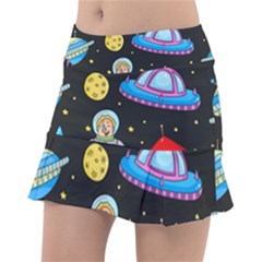 Seamless-pattern-with-space-objects-ufo-rockets-aliens-hand-drawn-elements-space Classic Tennis Skirt by Salman4z