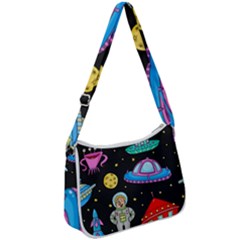 Seamless-pattern-with-space-objects-ufo-rockets-aliens-hand-drawn-elements-space Zip Up Shoulder Bag by Salman4z