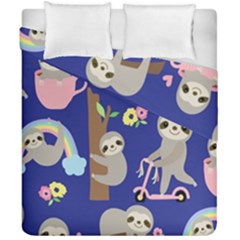 Hand-drawn-cute-sloth-pattern-background Duvet Cover Double Side (california King Size) by Salman4z