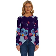 Owl-pattern-background Long Sleeve Crew Neck Pullover Top by Salman4z