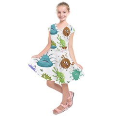 Dangerous-streptococcus-lactobacillus-staphylococcus-others-microbes-cartoon-style-vector-seamless Kids  Short Sleeve Dress by Salman4z