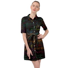 Mathematical-colorful-formulas-drawn-by-hand-black-chalkboard Belted Shirt Dress by Salman4z