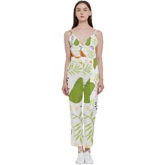 Seamless-tropical-pattern-with-papaya V-neck Spaghetti Strap Tie Front Jumpsuit by Salman4z