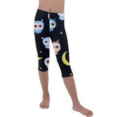 Cute-owl-doodles-with-moon-star-seamless-pattern Kids  Lightweight Velour Capri Leggings  by Salman4z