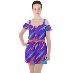 Multicolored-abstract-background Ruffle Cut Out Chiffon Playsuit by Salman4z