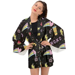 Cute-girl-things-seamless-background Long Sleeve Kimono by Salman4z