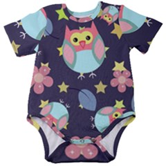 Owl-stars-pattern-background Baby Short Sleeve Bodysuit by Salman4z