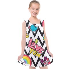 Vector-romantic-love-seamless-pattern Kids  Cross Back Dress by Salman4z