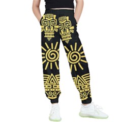 Maya-style-gold-linear-totem-icons Kids  Elastic Waist Pants by Salman4z