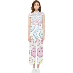 Cute-doodle-cartoon-seamless-pattern Women s Frill Top Chiffon Jumpsuit by Salman4z