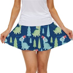 Cute Dinosaurs Animal Seamless Pattern Doodle Dino Winter Theme Women s Skort by pakminggu