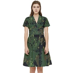 Military Background Grunge Short Sleeve Waist Detail Dress by pakminggu