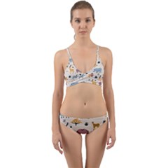 Wild Animals Seamless Pattern Wrap Around Bikini Set by pakminggu