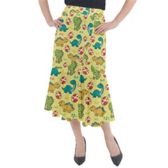 Seamless Pattern With Cute Dinosaurs Character Midi Mermaid Skirt by pakminggu