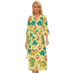 Seamless Pattern With Cute Dinosaurs Character Midsummer Wrap Dress by pakminggu