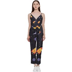 Cosmos Rockets Spaceships Ufos V-neck Spaghetti Strap Tie Front Jumpsuit by pakminggu