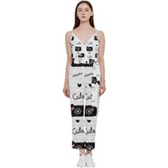 Cute Cameras Doodles Hand Drawn V-neck Spaghetti Strap Tie Front Jumpsuit by pakminggu