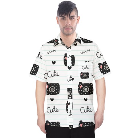 Cute Cameras Doodles Hand Drawn Men s Hawaii Shirt by pakminggu