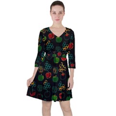 Apples Honey Honeycombs Pattern Quarter Sleeve Ruffle Waist Dress by pakminggu