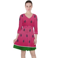 Watermelon Fruit Summer Red Fresh Food Healthy Quarter Sleeve Ruffle Waist Dress by pakminggu