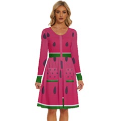 Watermelon Fruit Summer Red Fresh Food Healthy Long Sleeve Dress With Pocket by pakminggu