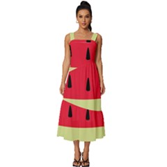 Watermelon Fruit Food Healthy Vitamins Nutrition Square Neckline Tiered Midi Dress by pakminggu